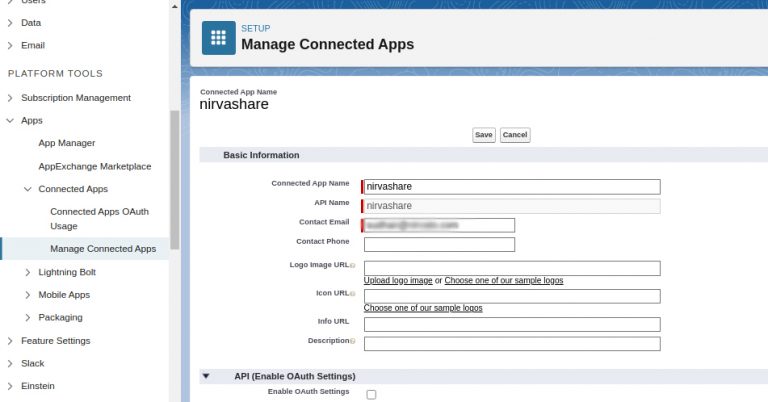 nirvashare create connected app 1