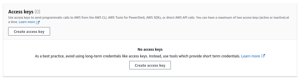 AWS S3 Storage configuration using access and secret keys